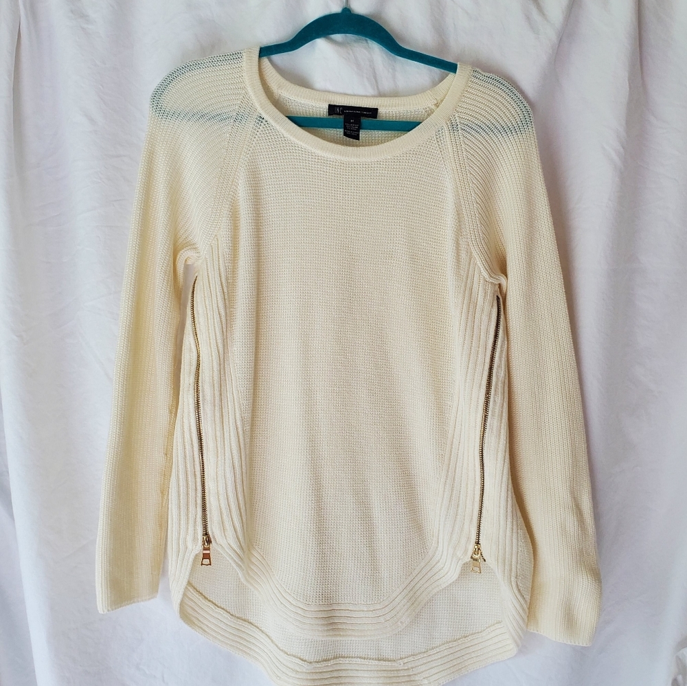 I.N.C Knit Sweater Cream With Gold Zippers sz M